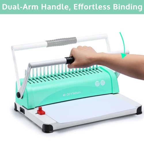 OFFNOVA Binding Machine, 21-Hole 450 Sheets Paper Comb Binding Machine for Letter Size / A4 / A5 Paper, Easy to Punch Handle, Adjustable Margin, Book Binder with 100 PCS 3/8'' Comb Binding Spines