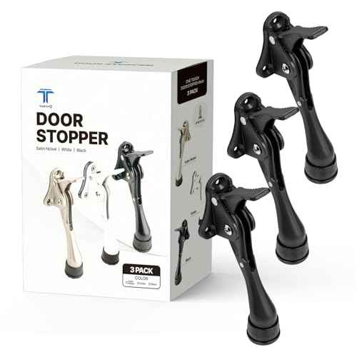 Kickdown One Touch Door Stopper 4 inch - Durable Heavy-Duty Design with Anti-Slip Door Holder Door Stop (Black, Stopper x 3pack)