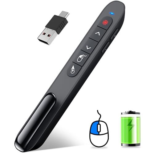 DINOSTRIKE Black Wireless Presenter Remote with Air Mouse, Rechargeable PPT Clicker & Slide Advancer