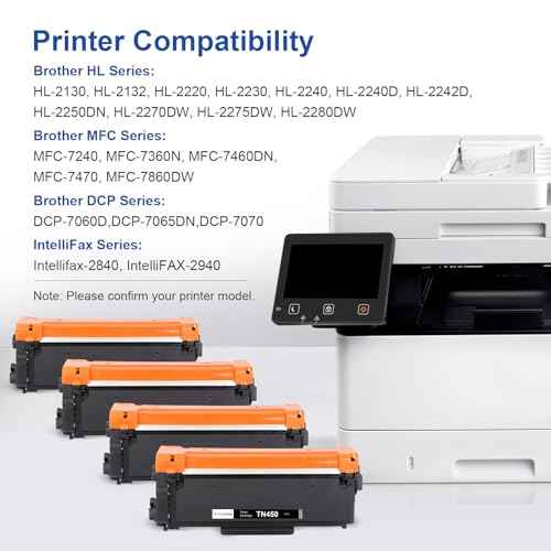 Compatible Toner Cartridge Replacement for Brother TN450 TN-450 TN420 TN-420 Black Toner Cartridge use with HL-2270DW HL-2280DW MFC-7360N MFC-7860DW DCP-7065DN Printer - 4 Black