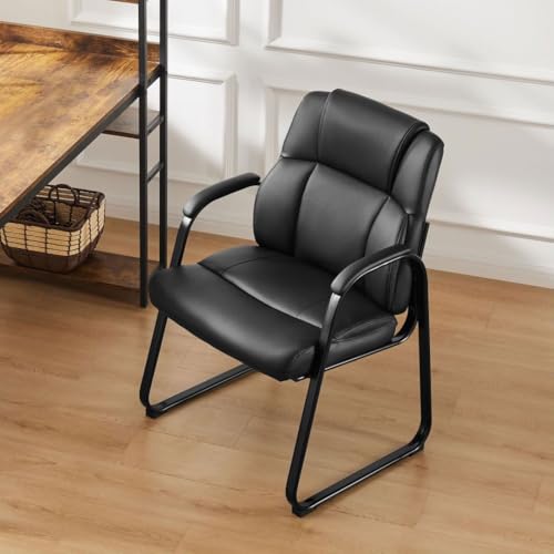PU Leather Conference Room Chair - Tall Back Guest Chair with Padded Arms, Non-Slip 300 lb Capacity, Black (Wide Seat, 1pc)