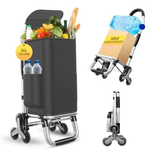 Heavy Duty 3 in 1 Shopping Cart, Foldable Hand Truck with 6 Wheels, 110 lbs Grocery Cart, Portable Utility Dolly, Waterproof Bag for Moving, Camping