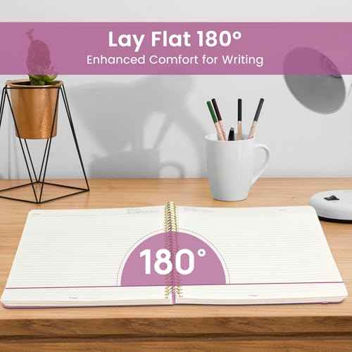 Taja Spiral Lined Notebook, 8.5"x11" Notebooks for Work, Large A4 Journal for Women & Men, College Ruled Journaling Notebook for Writing, Plastic Cover Spiral Journal, Purple