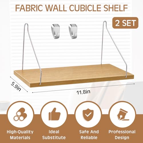 2 Pack Wooden Wall Shelf with Metal Hooks for Cubicle Office Storage - Quzzil
