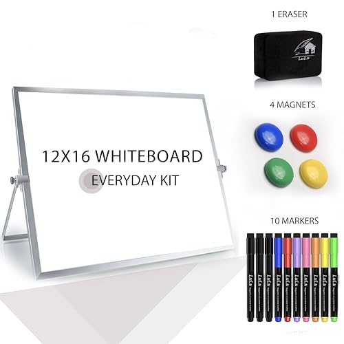 12¡¿16¡È Magnetic Dry Erase Whiteboard ? Double?Sided Desktop Board with Stand, 10 Markers, 4 Magnets, Eraser ? Home, Office, Kids
