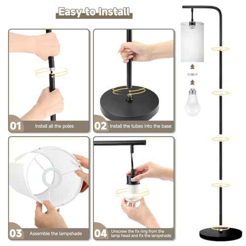 Floor Lamp for Living Room, 9W LED Bulb, Remote Custom Color Temperature & Brightness, Tall Standing Lamps for Bedroom Office Kid Room, Black