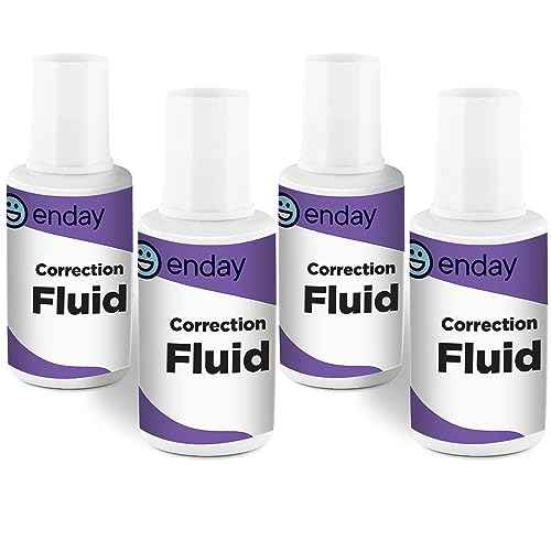 Enday White Out Liquid Correction Fluid, 7 fl. Oz. / 20 ml Foam Wand Applicator Quick Dry Liquid Paper Whiteout, Multi-Purpose Smooth Wite Out Corrector for Office, and Home, 4 Pack