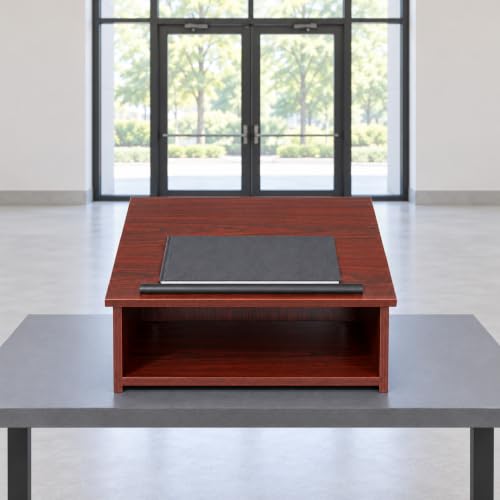 OEF Furnishings CoreSlate Series Mahogany Tabletop Lectern with Storage Shelf, Commercial-Grade