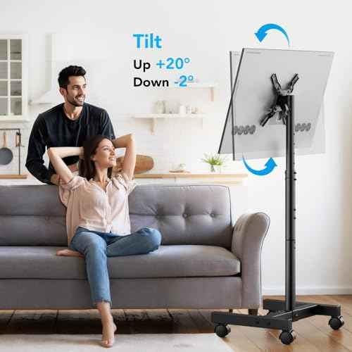 AX WABER Mobile TV Floor Stand for 13-50 inch LCD LED Flat/Curved Panel Screen TVs up to 77 lbs, Height Adjustable TV Stand Mount with VESA 200x200, Portable TV Stand with Tilt Function AX1007TBM