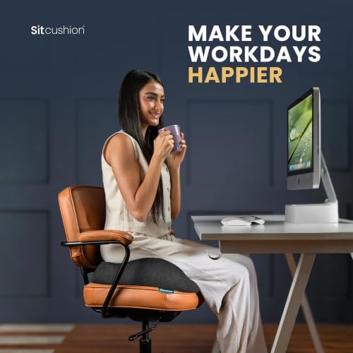 SitCushion Black Office Chair Cushion for Back & Tailbone Pain Relief - Large Memory Foam Sciatica Pillow