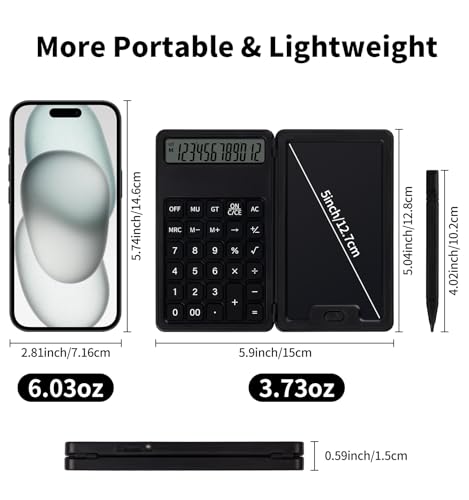 Black Portable Calculator with Notepad & Stylus - Paperless Desk Accessory