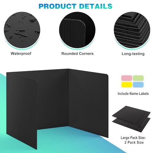 2 Pack Black Desk Dividers for Students, Waterproof Plastic Privacy Folders