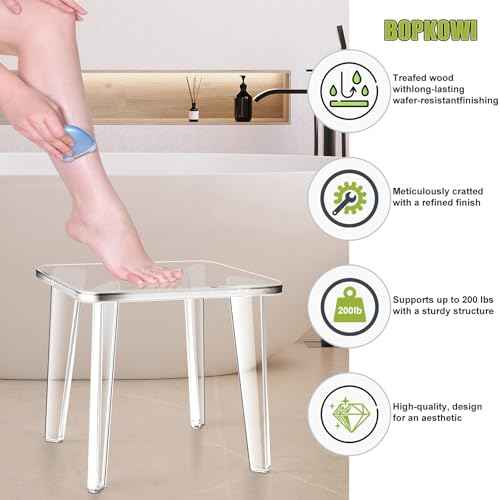 Acrylic Stool,Squre Shower Stools with Non-Slip,12 X 12 X 9.8 in Acrylic Plant Stand for Office Bathroom Living Room,Capacity 200 lbs