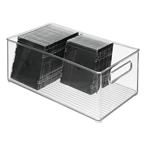 mDesign Deep Plastic Storage Organizer Container Bin, Office Organization for Filing Cabinet, Cupboard, Shelves, and Desk - Holds Notepads, Pens, Pencils, Highlighters, and Staplers - 2 Pack - Clear