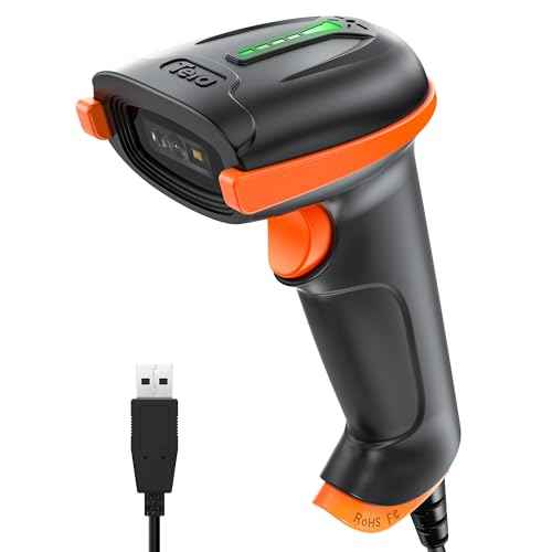Tera Upgraded USB 1D 2D QR Barcode Scanner Wired, Officially Certified Dustproof Shockproof Waterproof IP65 Ergonomic Handle Fast and Precise Scan for Windows Linux Plug and Play Model D5100Y