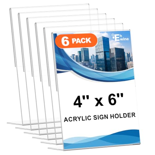 EHWINE Acrylic Sign Holder 4x6 Inch Vertical 6 Pack Tabletop Display Stand