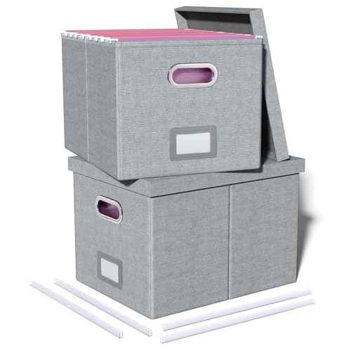 2 Pack File Storage Organizer, Filing Box, Portable File Box with Lid, Fit for Letter/Legal File Folder Storage, Document Organizer, Gray