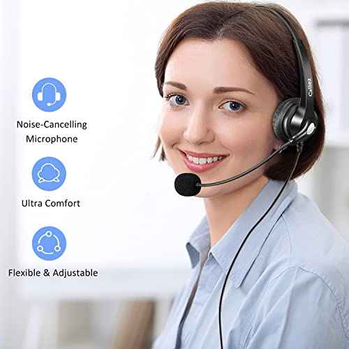 RJ9 Telephone Headset with Mic Noise Cancelling, Quick Disconnect Phone Headset Compatible with Polycom VoIP VVX311 VVX411 VVX250 Plantronics S12 T110 ShoreTel 480 Nortel NEC Aastra Mitel Desk Phones