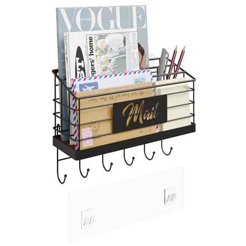 Mail Organizer Wall Mounted, 3-Slot Mail Holder, Mail Sorter for Desk, Desktop Mail Basket, Mail Organizer Countertop, Hanging Mail Basket with Key Holder for File Paper Folder