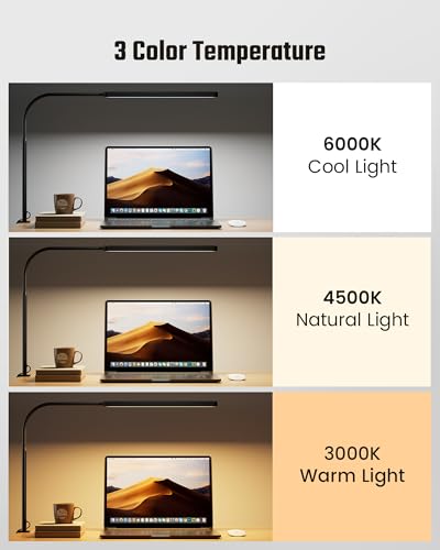 SUPERDANNY Black Clamp Mount Eye-Caring LED Desk Lamp - Adjustable, Dimmable Office Light