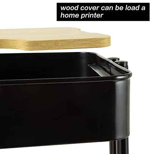 2 Tier Utility Cart£¬Metal Rolling Cart with Wheels and Cover for Office Home Kitchen Organization (Black-1, 2 Tier)