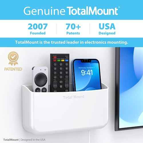 TotalMount Hole-Free Remote Holder ? Eliminates Need to Drill Holes in Your Wall (Premium White Holder for 3 or 4 Remotes)