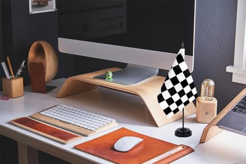 WXTWK Checkered Black and White Racing Flag Set 2 Pack - Mini Desk Car Flags with Stand