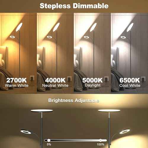 Floor Lamps for Living Room Bedroom, 42W/4300LM Super Bright LED Floor Lamp with Remote and Touch Control, Stepless Dimmable, 69" Tall Standing Lamp with Gooseneck Reading Light for Hotel Office
