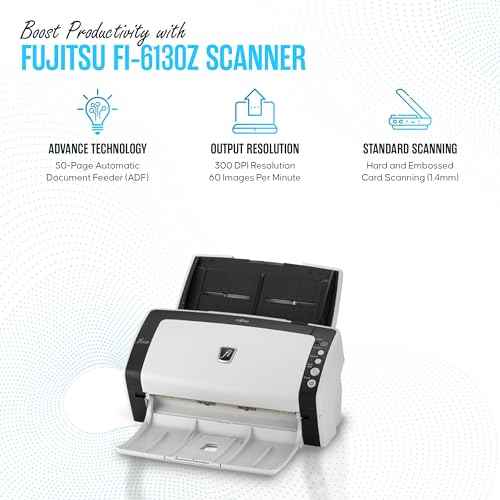 FI-6130Z Fujitsu Duplex Sheet-Fed Receipt Document Scanner with 24V & USB 2.0 Cable (Renewed)