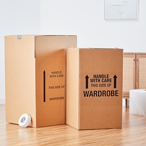 Brown 20x20x34 inch Wardrobe Moving Boxes with Hanger Bar - 3 Pack