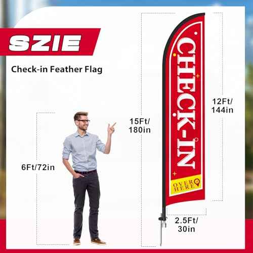Check in Sign Feather Flag pole kit 15 ft Tall Race Marathon Banner with Pole and Ground Stake for Marathons Special Events Outside Business Promotion
