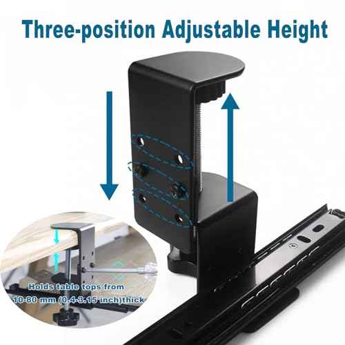 2 Set of Keyboard Tray Under Desk Clamp and Rail Set for DIY Custom Wooden Keyboard Trays (Tray Not Included), Under Desk Pull Out Sliding Track with Sturdy C Clamp Keyboard Holder Hardware (Black)