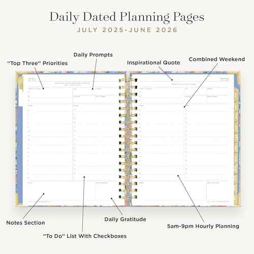 Day Designer 2025-2026 Daily Planner ? Premium Planner for Stylish Organization. Combines Monthly Calendar, Hourly Schedule, To-Do List, Gratitude, Goal Setting, Inspirational Quotes, Stickers & More. Elegant laminated Cover with Gold Accents (Lorelei)