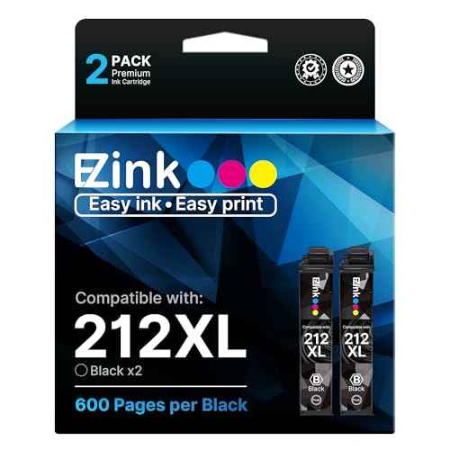 E-Z Ink Remanufactured 212XL 212 Black Ink Cartridges Replacement for Epson 212 Ink 212 XL 212xl Ink Cartridges for Epson Printer WF-2830 WF-2850 XP-4100 XP-4105 New Upgraded Chips (2 Black)