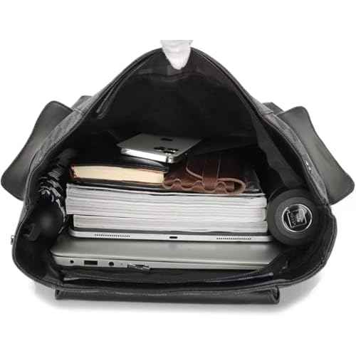Black Leather Backpack School College Bookbag Laptop Backpack business travel Multifunctional backpack (Black 1)