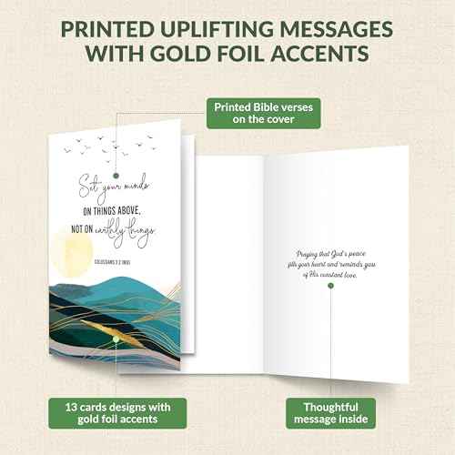 Decorably 24 Pack Gold Foil 4x6in Assorted Christian Thinking of You Cards Religious with Envelopes & Stickers, 24 Floral Designs Religious Thinking of You Cards with Envelopes, Printed Message Inside