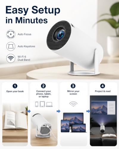 720P Portable Book Projector with 180° Rotation for Wall & Ceiling Viewing