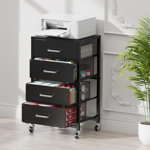 Smoproper Black 4-Drawer Metal Rolling Cart with Wheels - Heavy-Duty Utility Storage