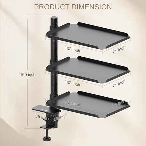 3 Tier Metal Clamp On Desk Shelf - 360¡Æ Rotatable Above/Under Table Storage, Adjustable Desktop Organizer for Home Office & Gaming, Storage Tray for Devices & Accessories