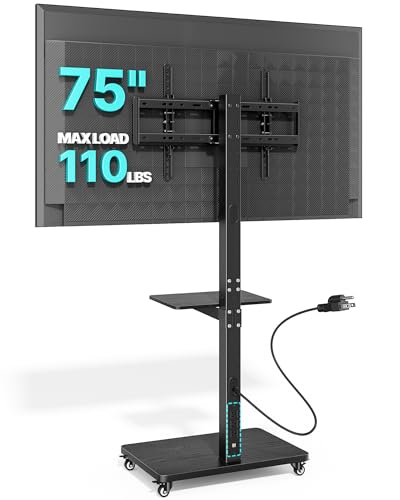 PEGZONE Rolling TV Stand with Power Outlet for 32-75 Inch TVs up to 110 lbs - with Power Outlet