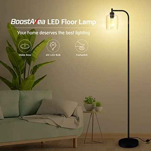 BoostArea Modern Floor Lamp with Seeded Glass Shade, 65 Inches Tall, Energy Efficient, LED Bulb Included, Easy Assembly and Use