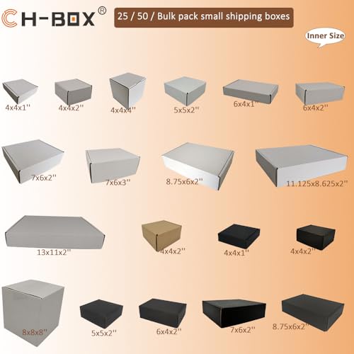 6x4x2 Inch Small Shipping Boxes Black 50 Pack - Corrugated Mailers for Business