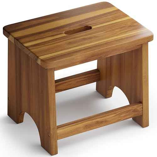 Wooden Step Stool, 13'' Heavy Duty Stepping Stool for Adults with Handle, Nonslip & Durable Design Supports up to 500lbs for Bedroom or Kitchen