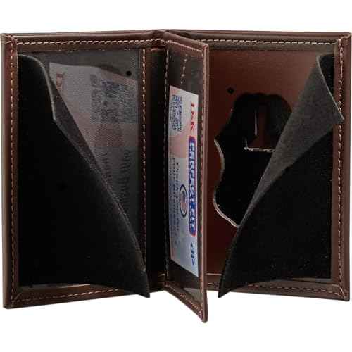 Perfect Fit Shield Wallets Brown Leather Bifold Badge Wallet for US Customs Border Patrol Badge and ID Case (Cutout PF-587)