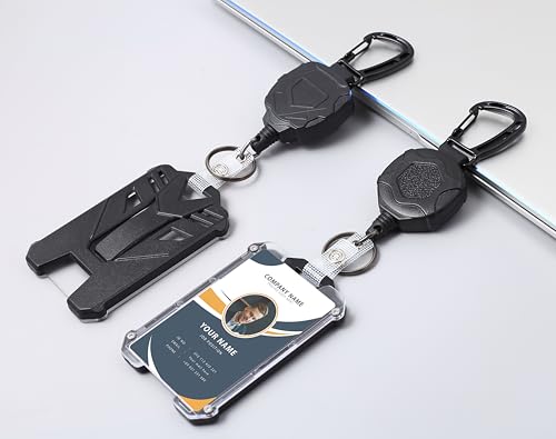 Black 2-Pack Heavy Duty Retractable Badge Reel with Carabiner & Card Holder