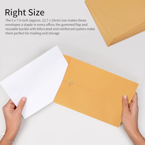 Yellow 5x7.5 Inch Manila Clasp Envelopes - 50 Pack, Kraft Paper with Metal Clasp & Gummed Seal, Office & Mailing Use