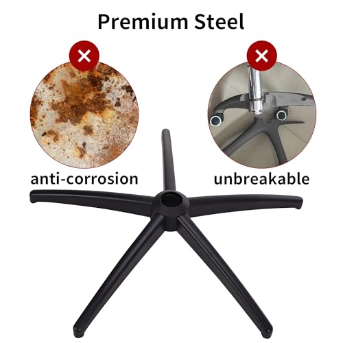Frassie Office Gaming Chair Metal Base Replacement with 5 Wheels Bell Glides Replacement, 28 Inch Heavy Duty 2500 Lbs Universal Computer Chair Stool Base Part (Black)