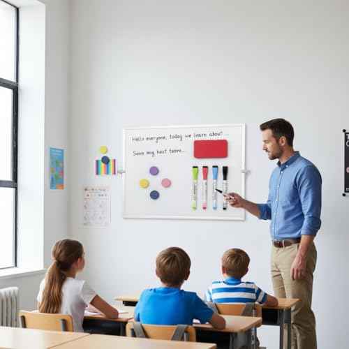 MXG Portable Dry Erase Board, 16x12 inch Double-Sided Magnetic Desktop whiteboard with Bracket, Student Drawing Board Set, Suitable for Office, Teaching, and Home use.