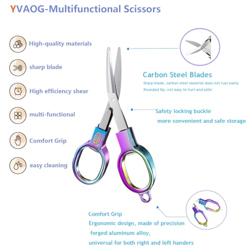 2PCS Folding Scissors, Stainless Steel Safety Portable Mini Travel Small Scissors, Foldable Pocket Badge Scissor, Suitable for Travel, Home, Office, Craft, Sewing, Nurse Accessories