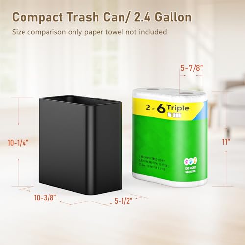 Veelesa Black 2.4 Gallon Slim Metal Trash Can - Small Wastebasket for Bathroom, Kitchen, Office, RV, Under Sink